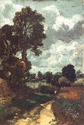 John Constable A country lane,with a church in the distance painting